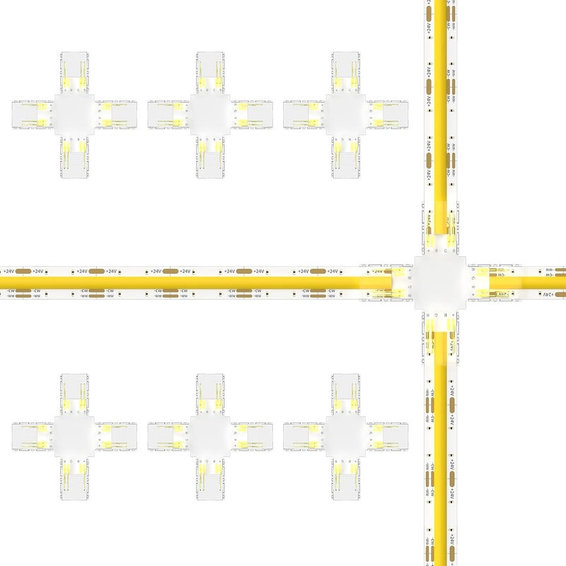 PAUTIX 10mm Connectors 6pcs Cross Connectors,Solderless Terminal Extension Connection for 3-Pin CCT COB LED Strip Lights,NOT for 12mm/8mm/5mm LED Tape Lights - Image 1